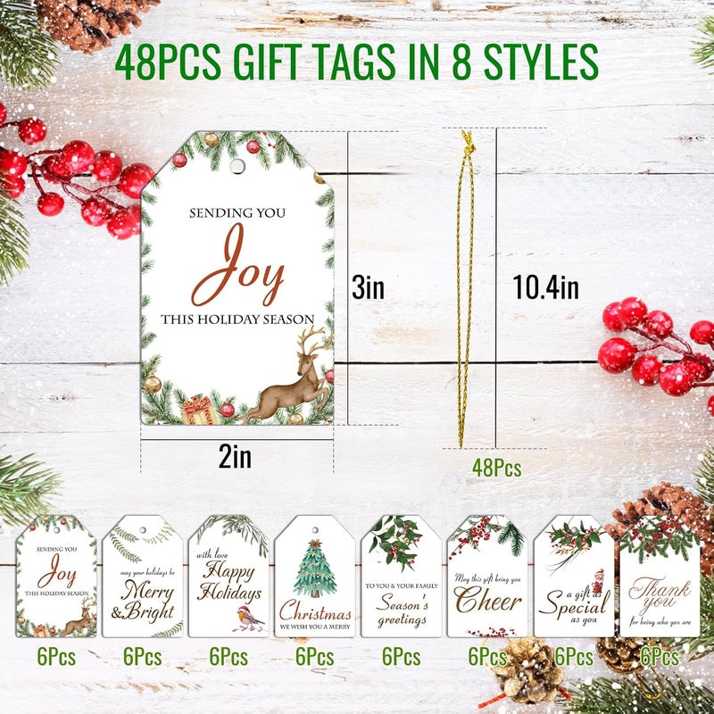 AuroTrends Christmas Gift Tags with String 48Pcs, Name Tags for Christmas Presents -Quality Christmas Tags with Holes& Pre-Cut Strings (8 Styles, 48 Pcs) - Image 3